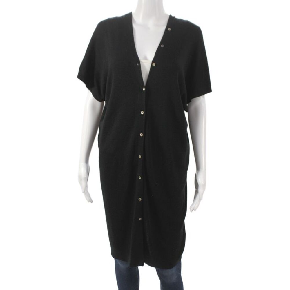 Zoe Couture Women Cardigan V-Neck Black Silk Short Sleeve Size S